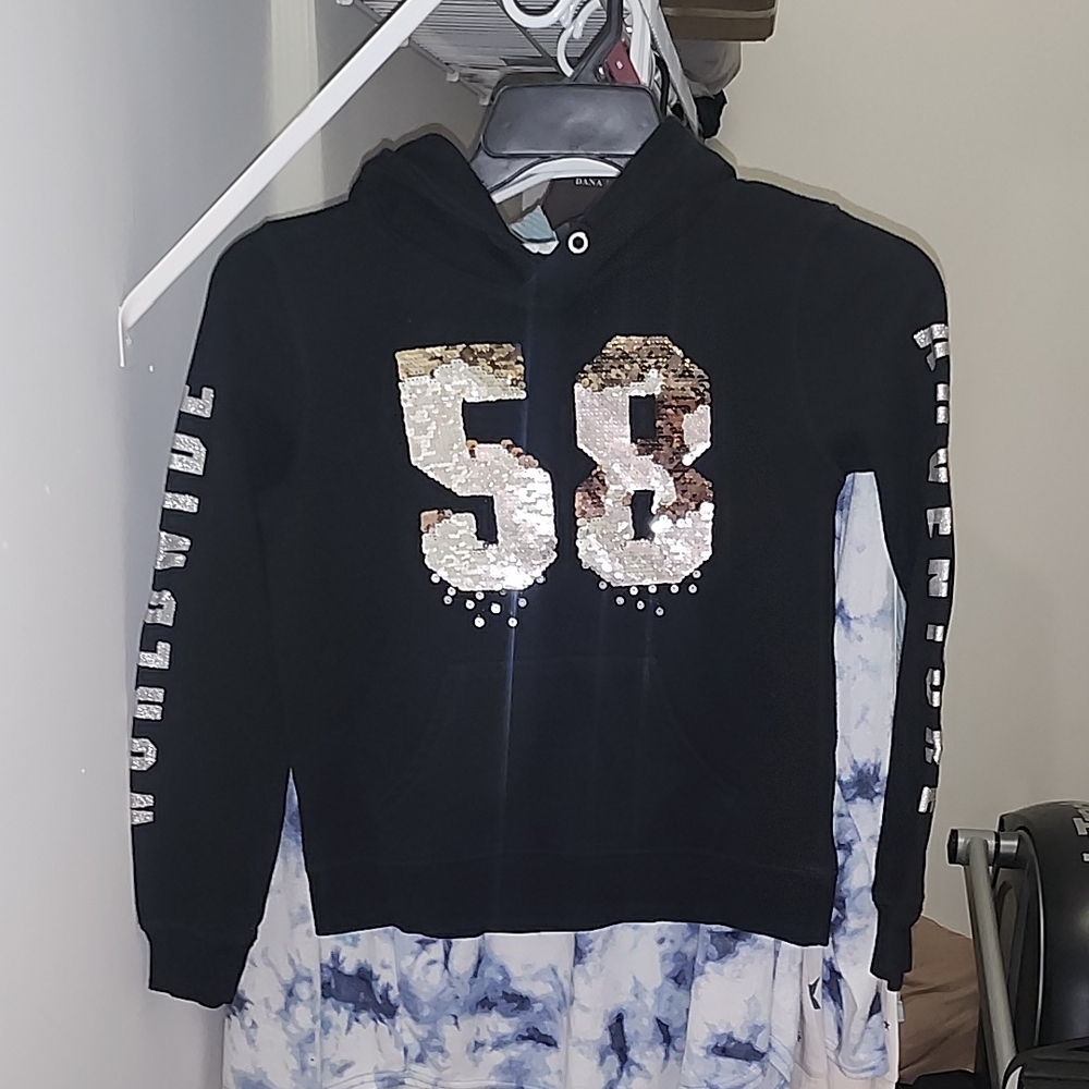 H&M Black Hoodie with Gold Sequin Numbers Sz 10/12